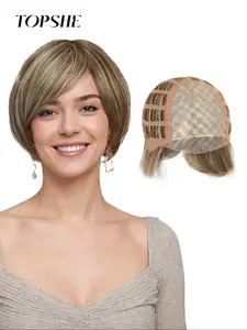 Topshe Mono Hairpiece 6.5x5.5 HD Lace Front Machine Made Wig Light 8 Inch Short Straight with Layers Highlights for Women Natural Looking Wigs