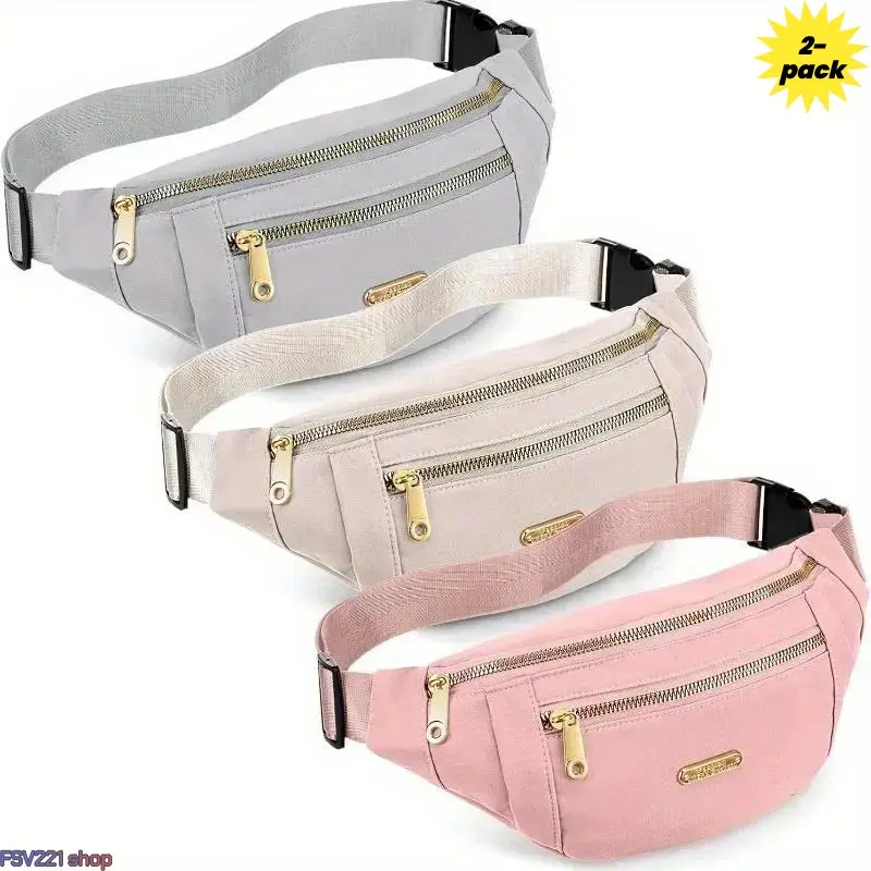 3-Pack Multi-Pocket Nylon Fanny Packs, Adjustable Waist Belt Bags with Gold Zippers, Unisex Crossbody Sling Bags for Women, Ideal for Travel, Sports, Crossbody Bags For Women