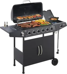 6+1 Burner Propane Gas Grill, 59000 BTU Stainless Steel BBQ Grill with Side Burner for Outdoor Backyard, Camping, Patio, and Tailgating