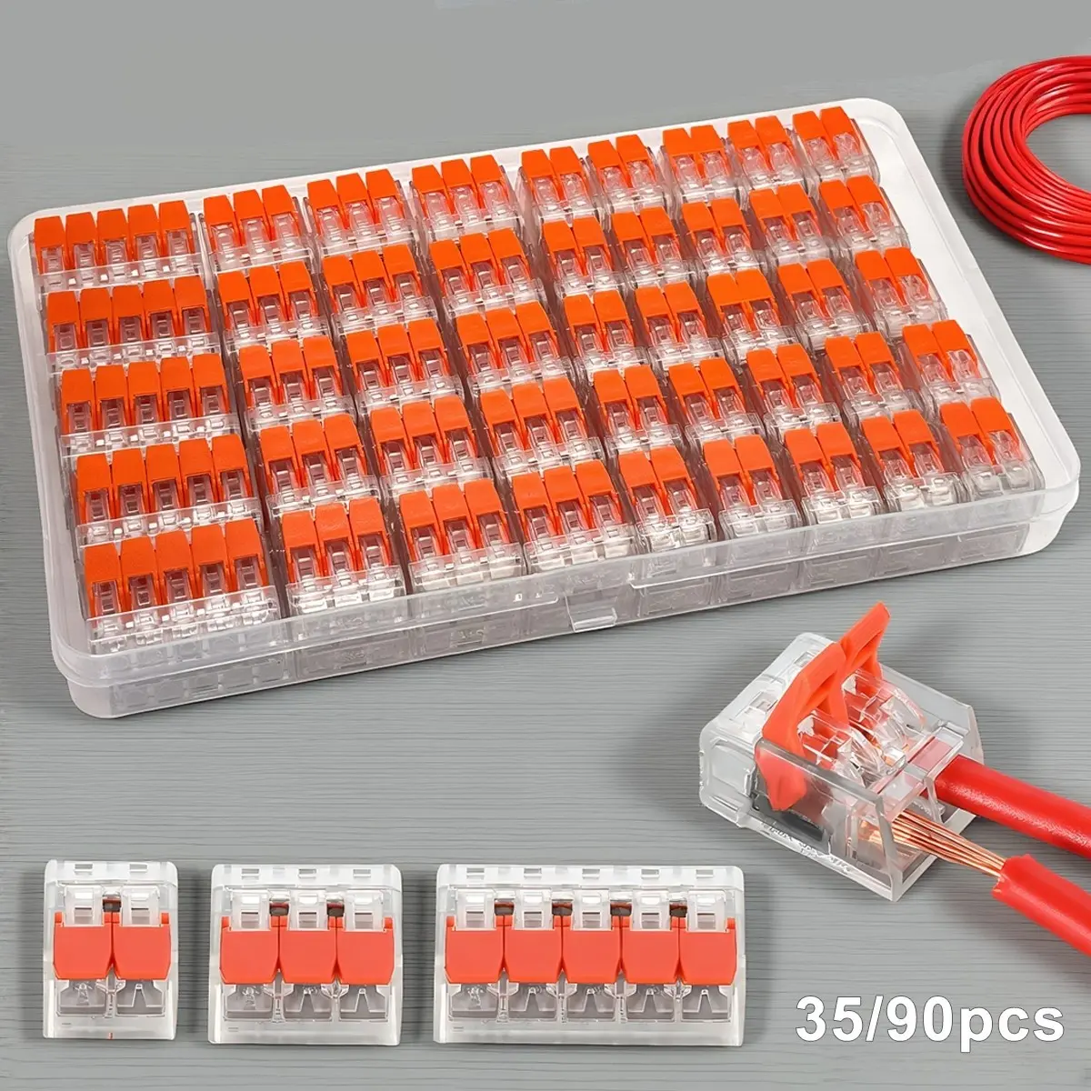 90/75/35pcs Wire Quick Durable Reliable Connectors, Lever Type DIY Cable Connectors (28-12 Awg), 2/3/5 Port Push-In Electrical Terminal Blocks