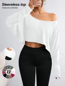 Off-Shoulder Long Sleeve Top, Sexy Loose-Fitting T-Shirt, Plain Design, Spring & Fall Fashion, Daily Wear, American Style