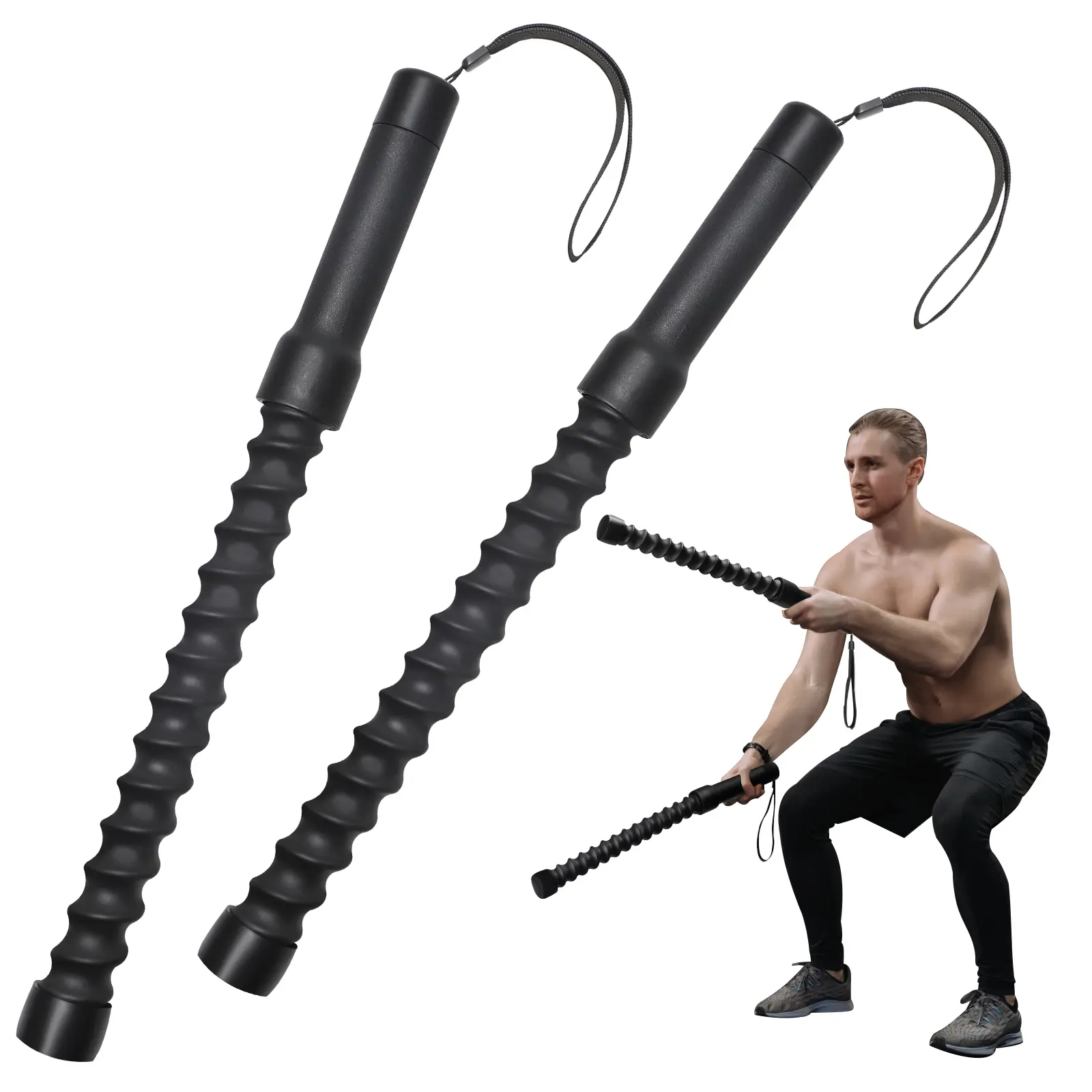 Ropeless Weighted Exercise Stick with Battle Rope Design & Non-Slip Handles, Silent & Compact Spring Tool for Unisex Strength Training at Home or Outdoors, Functional, Home/Outdoor, Secure Hold, Silent Grip, Weighted Stick, Home Gym