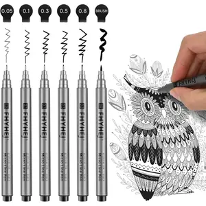 Fineliner Drawing Art Pens: 6 Black Fine Line  Ink Set Artist Supplies Archival Inking Markers Liner Professional Sketch Outline Anime Sketching Artist Illustration Watercolor