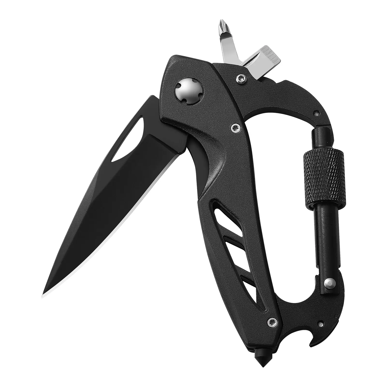 Multitool Carabiner with Pocket Knife, 6-in-1 Multi Tools with Window Breaker, Bottle Opener and Screwdriver,Camping and Mountaineering Survival Equipment, Christmas Gifts for Men and Women