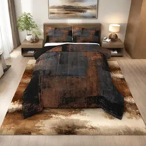 Feelyou Queen Bed Comforter Set - Adult Duvet Insert with Black/Brown/Grey Grunge Watercolor Ombre, Retro Abstract Hippie Graffiti Quilt, Cool Room Decor