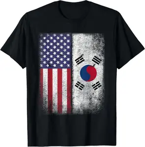 Women's 100% Cotton Short-Sleeve Distressed Graphic Round Neck Top, South Korean-Inspired US Flag Design, Gift-Worthy T-Shirt