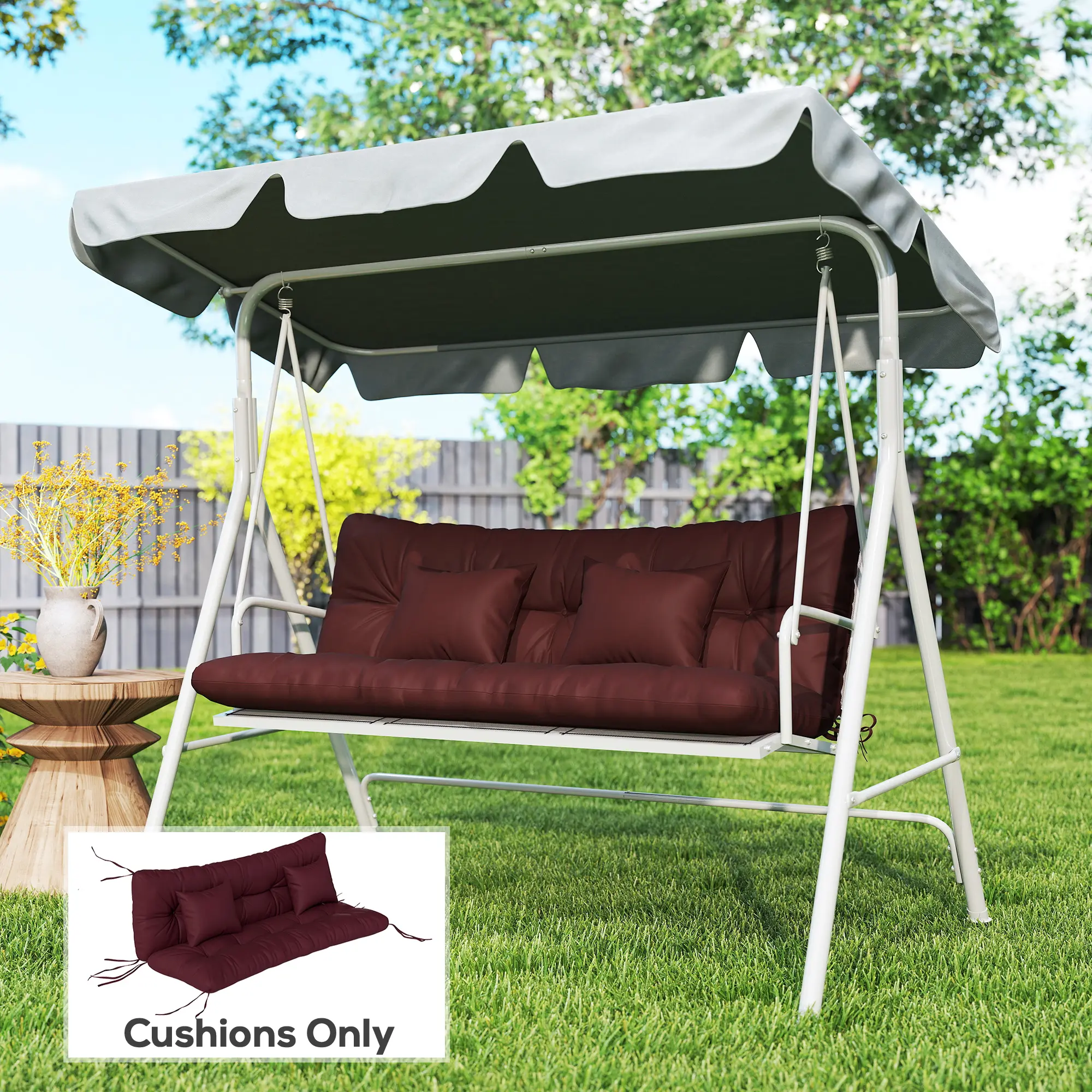Four piece outdoor bench cushion pillow set dense filled water resistant polyester for patio courtyard leisure seating