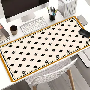 Black Flower Pattern Mouse Pads Extra Large Computer Desk Top Mat, Desk Accessories, Non - Slip Rubber Base & Stitched Edge, Vintage Geometric Decor for Home Office