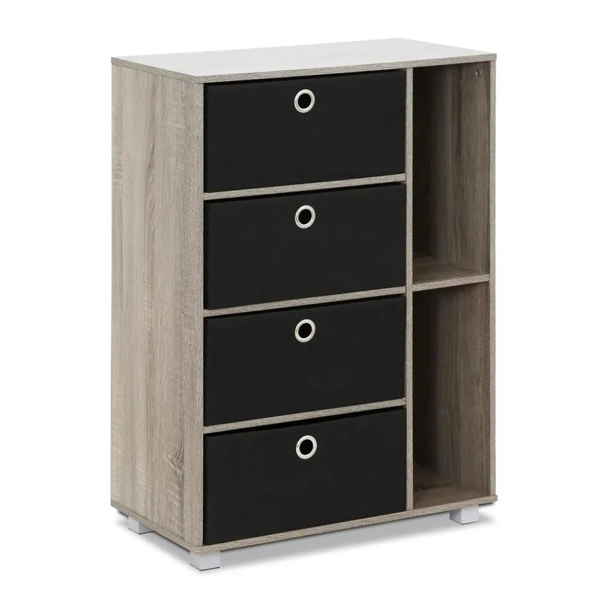 212 MAIN 11159GYW-BK Recycled Wood Multipurpose Storage Cabinet, 4 Drawers, French Oak Grey & Black Finish, Four Drawers