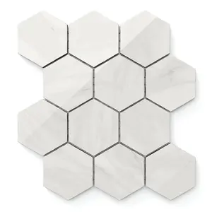 Blair 3x3 Polished Porcelain Hexagon Mosaic Tile in Volakas White