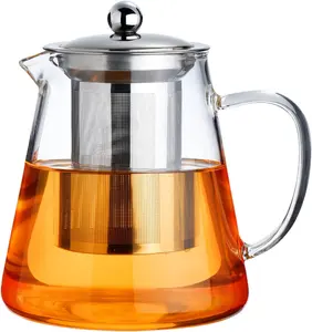 Glass Teapot Stovetop 22 OZ/650ml, Tea pot with Removable 18/8 Stainless Steel Infuser, Borosilicate Clear Tea Kettle, Teapot Blooming and Loose Leaf Tea Maker Tea Brewer for Camping, Travel