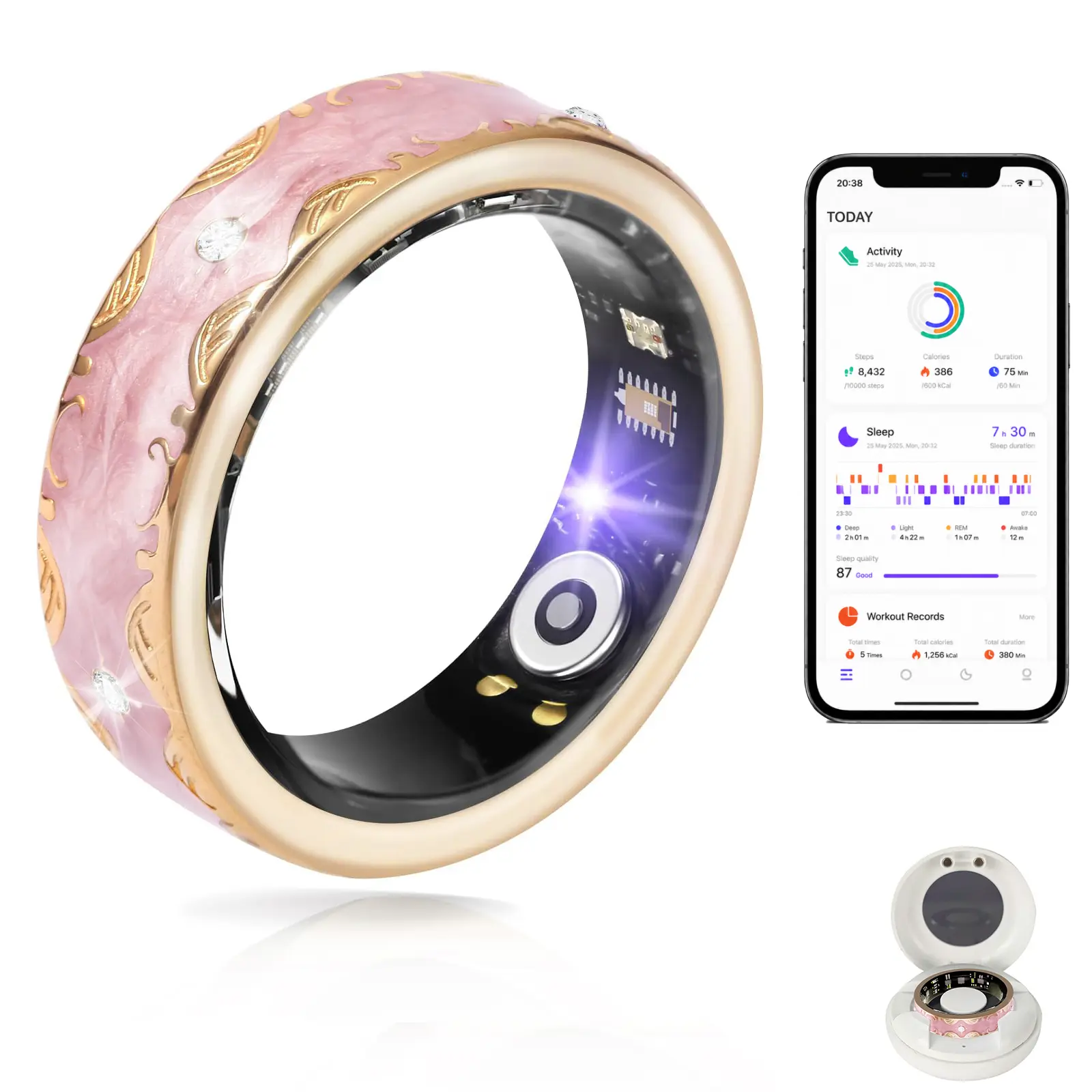Smart Ring for iPhone & Android, Activity & Sleep Tracker, Fitness Ring, No Subscription Required, Water Resistant, Gift for Mom Wife Girlfriend