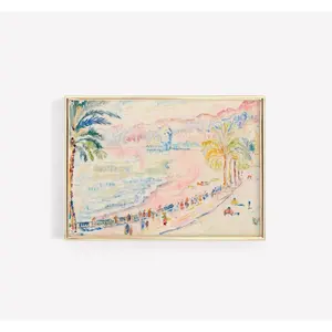 vintage pastel beach painting, beach wall art, colorful wall art, beach house decor, summer wall art, pink coastal prints, Hoome