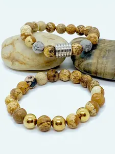 Spectacular Natural Gemstone Picture Jasper Unisex Bracelet