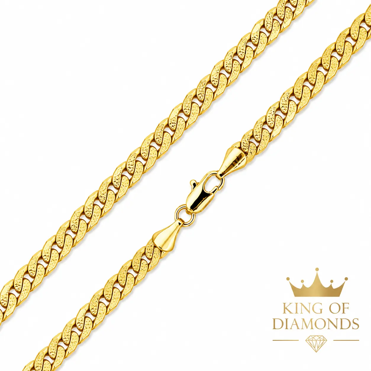 Unisex Fit 4MM Frosted Cuban Link Chain - 18" Yellow Gold Coated Necklace, Bold Look Casual Everyday Wear Costume Jewelry Accessory (No Pendant)