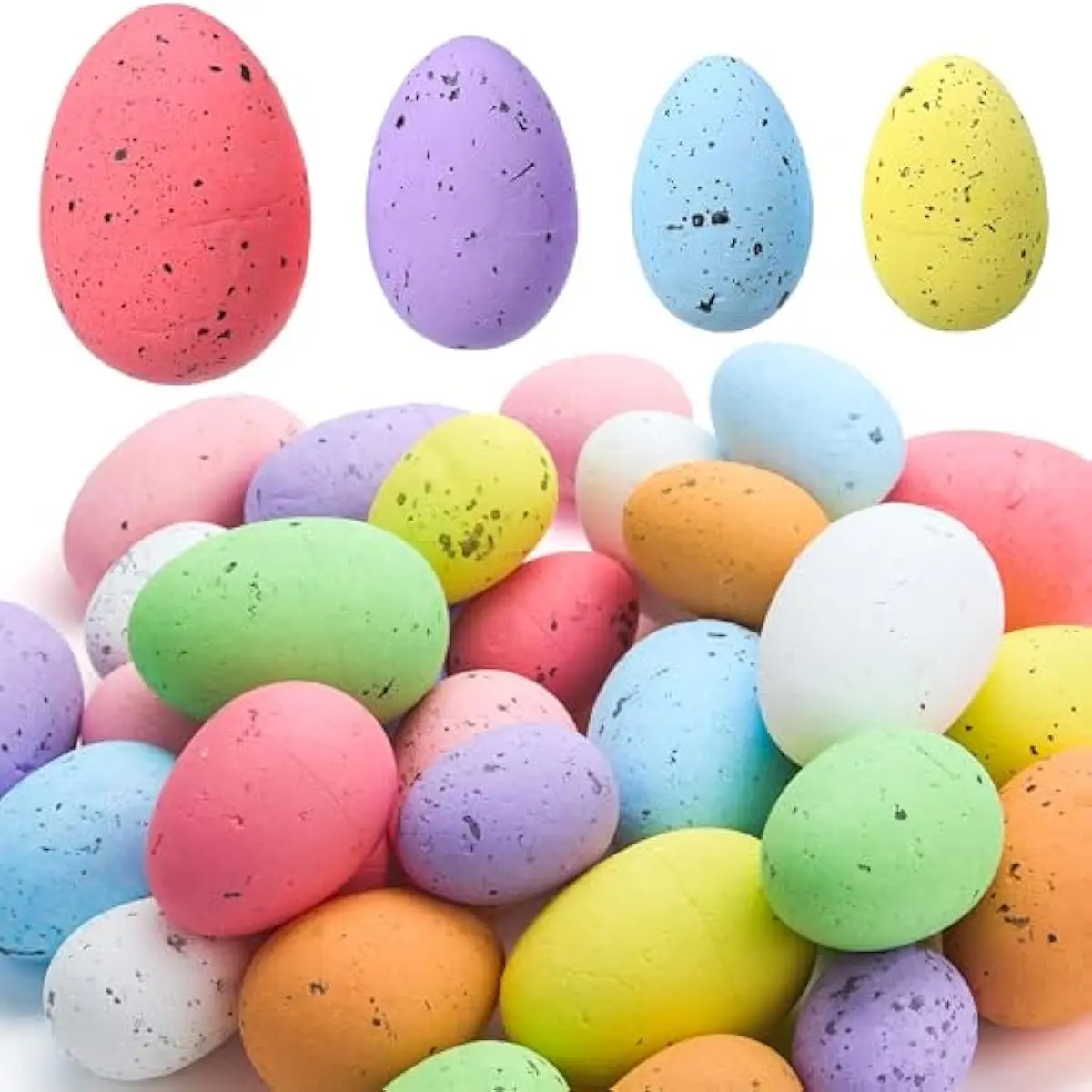 32Pcs Easter Foam Eggs, Pastel Speckled Assorted Easter Eggs for Indoor Table Centerpiece Decoration, Party Favor, Bowl Fillers Wreath Garland