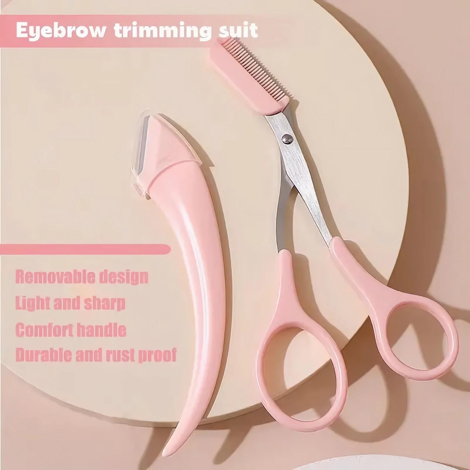 Eyebrow Scissors with Comb,Eyebrow Scissors,Eyebrow Trimmer Scissors Tool,Eyebrow Trimmer Scissors With Comb for Beginner Eyebrow Scissors for Women Girls Stainless Steel Eyebrow Razor (Pink)