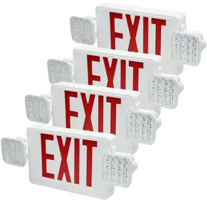 SEURON LED Emergency Exit Lights 4-Pack with Commercial Fixtures for Business Home Power Failure Outage Exit Sign Lighting 90-Minute Battery Life 120-277V AC Plug-in Cord Fire-Resistant Certified EmergencyLight FireSafety Led Outdoor Lamp