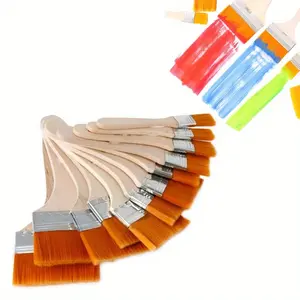 Set of 12 Flat Paint Brushes Nylon Bristle with Wood Handle Painting Tool for Oil Canvas Watercolor Gesso Wall Door Cabinets Furniture Fences