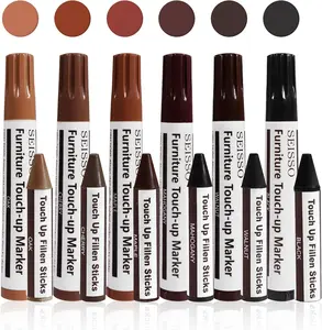 Furniture Repair kit, Wood Scratch Cover Markers*6 and Wax Filler Sticks*6 with Sharpener 13Pack, Furniture Markers Touch Up Kit for Cover Ups Wooden Floors, Tables, Desks, Carpenters, Stains