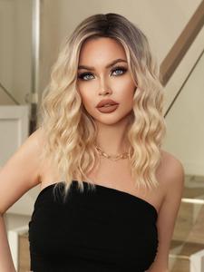 18 inch bob short curly rooted & blonde wigs for women, gifts for her, gorgeous fluffy wigs without bangs, synthetic full machine wigs for party, daily use, valentine's day gift