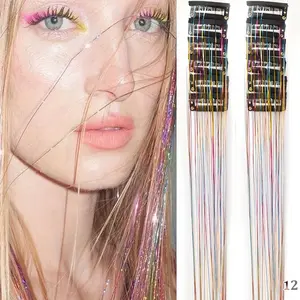 Hair Wire Set, 12Pcs Rainbow Hair Tinsel Accessories, 20-Inch Sparkling Hair Extensions for Women & Girls Party Music Festival