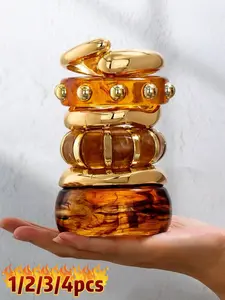 Women's Thick Resin Bracelet Set, Fashionable Metal Buckle Design, Stackable Wristwear for Women & Girls, Stylish Hand Jewelry, Trendy Bangles, Stacking Bracelet, Stackable Bracelets