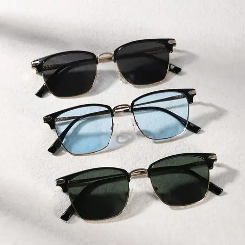Men's Fashionable Half Frame Sunglasses, Trendy Casual Sunglasses for Everyday Use, Fashion Accessories for Outdoor Activities, Trendy Beach Eyewear, Trendy Shades, Modern Trendy Sunglasses, Trendy Styling Sunglasses