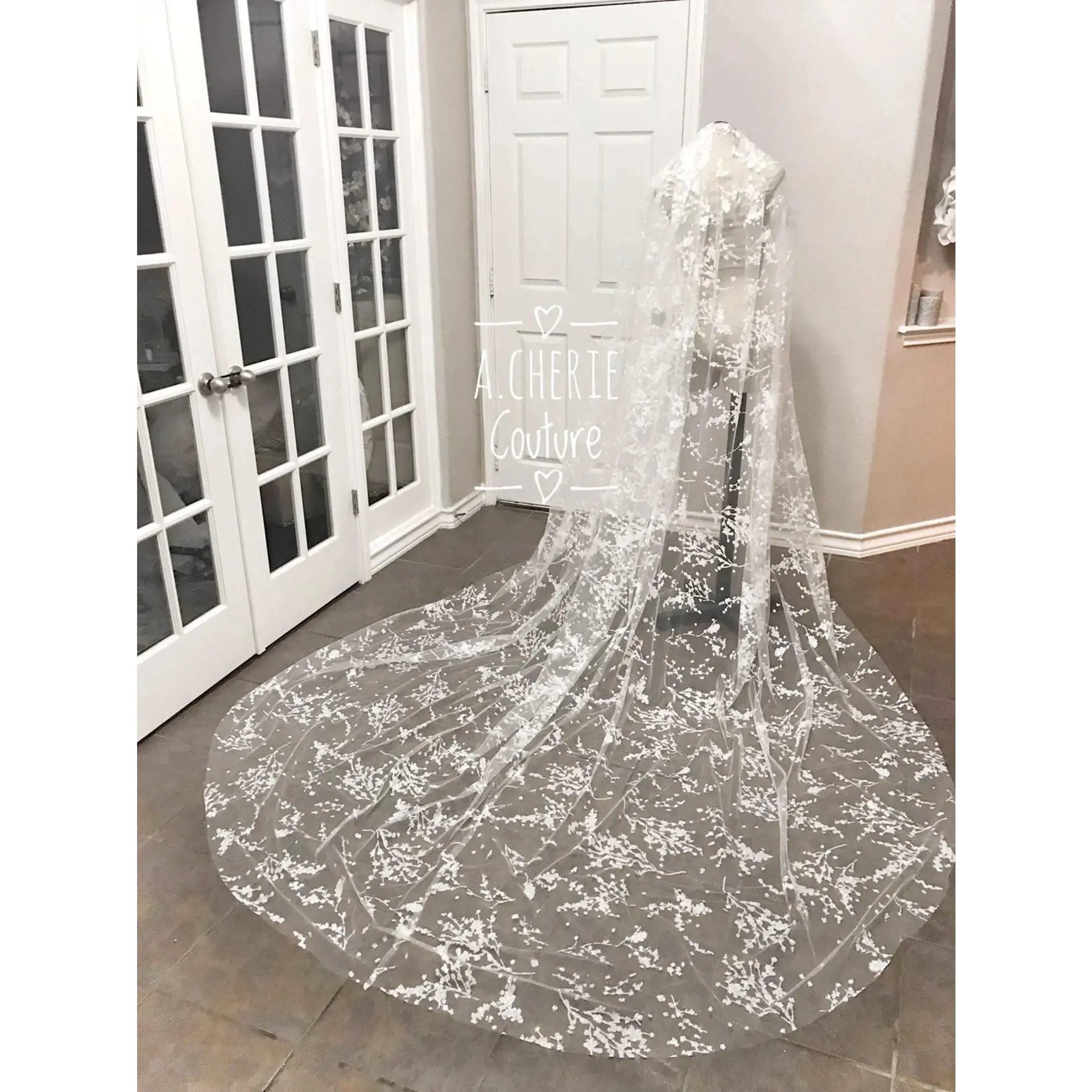 Style CV08 Floral Glitter Tulle Cathedral Veil
