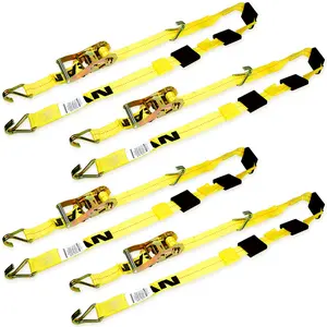 VULCAN Autohauler Car Tie Down with J Hooks - Sliding Idler 3-Cleat - 120 Inch - 4 Pack - Classic Yellow - 1,600 Pound Safe Working Load Webbing Buckle Webbing Strap