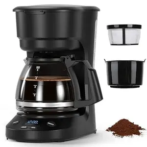 KISSAIR Compact 5-Cup Programmable Drip coffee  machines : 24h Timer, 2h Keep-Warm + Auto Shut-Off, 30s Pause-to-Serve, with Reusable Filter & Drip-Proof Glass Carafe, for Home, Small Kitchens, Offices