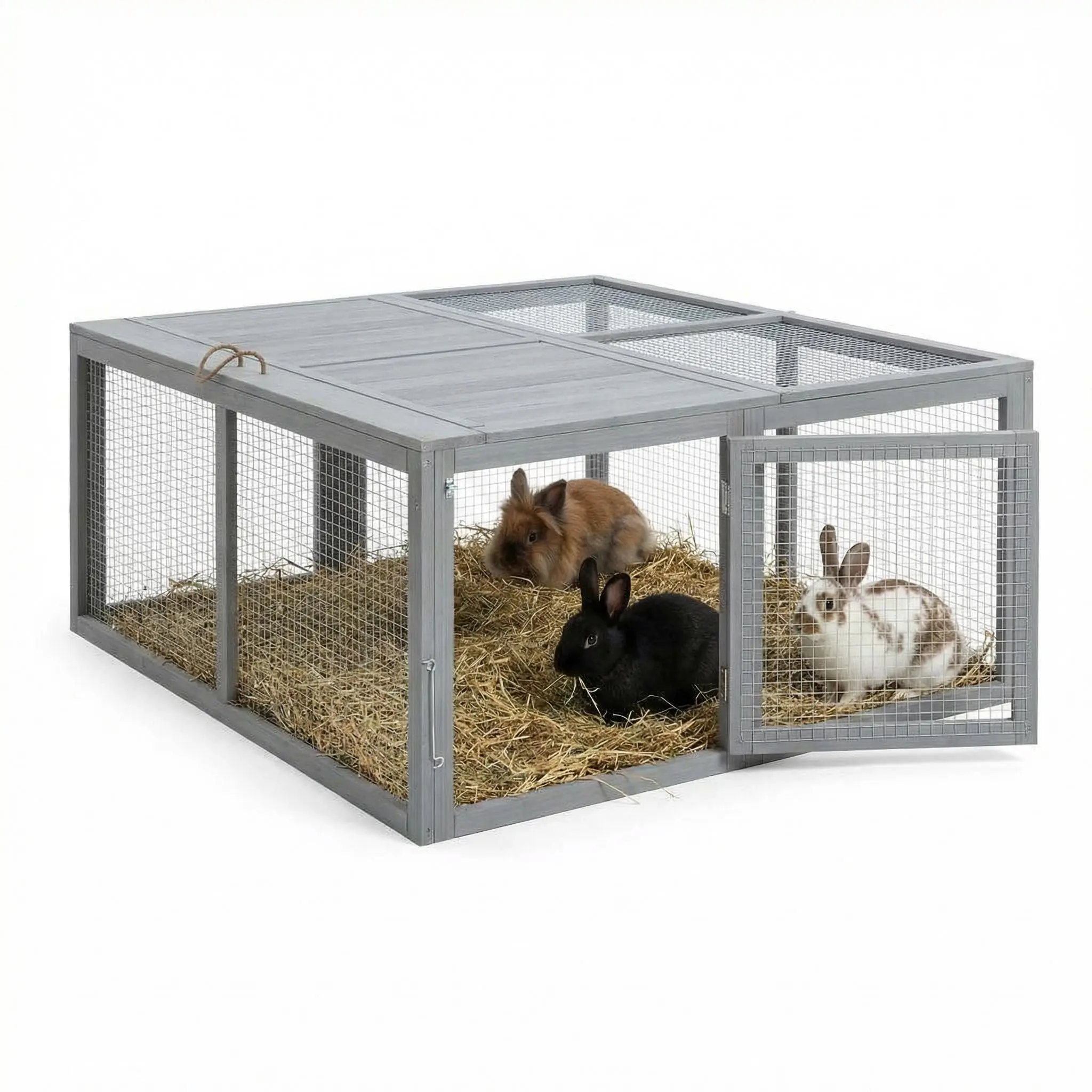 GARVEE Folding Chicken Coop, No-Assembly Portable Pine Wooden Rabbit Hutch with Top & Side Doors, Indoor/Outdoor Pet Enclosure (45" Lx42" Wx20" H), Grey