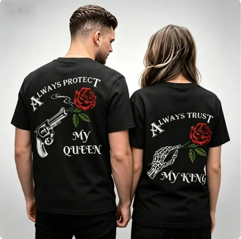 My Queen My King Matching Couple T-Shirt | Romantic Boyfriend Girlfriend Outfit | Ultra-Soft Cotton Couples Streetwear | Cute Gift for Him & Her