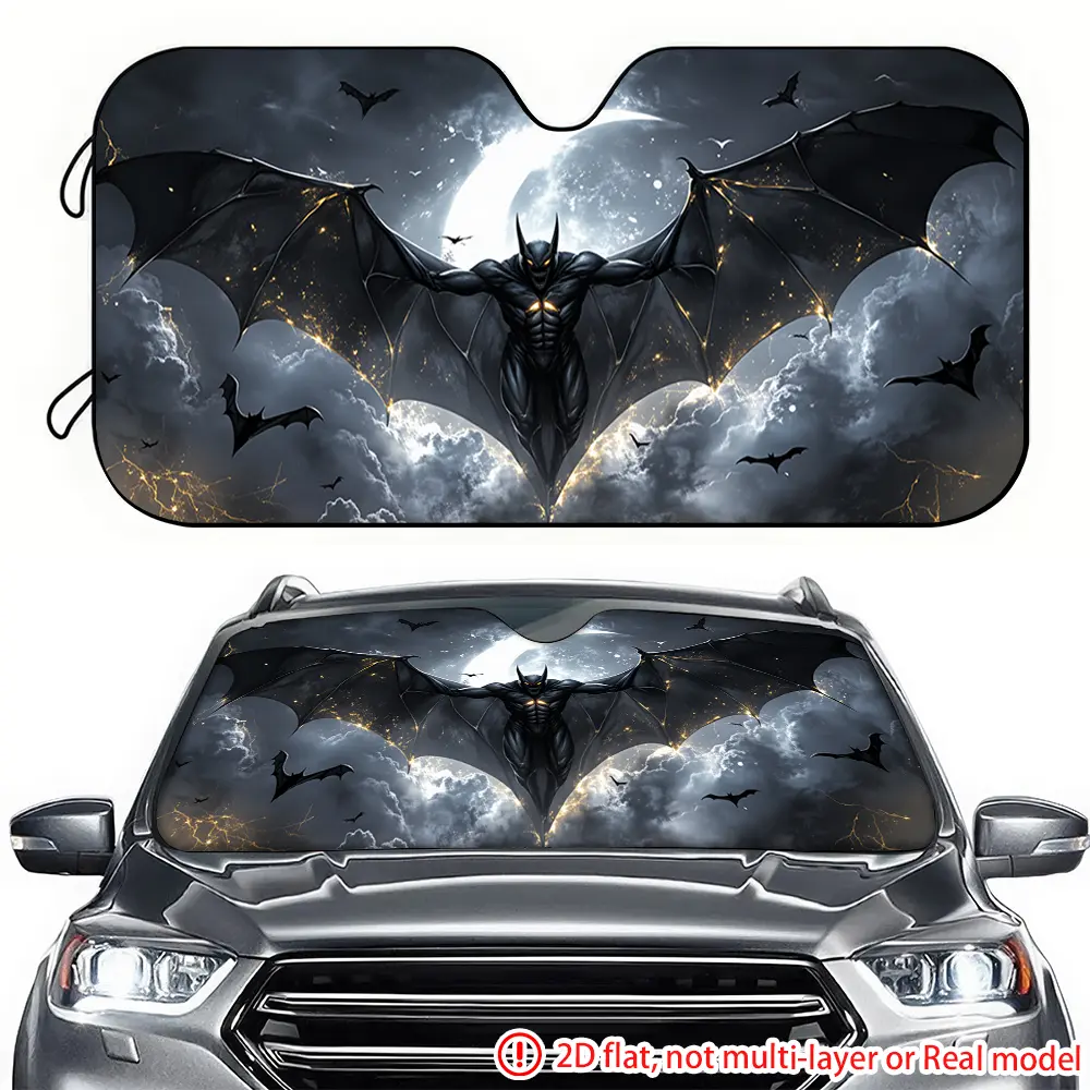 1pc Dark Batman Moon Night Picture Car Sunshade 2D High Definition Printing, Car Sunshade Effectively Block Sunshine, Suitable for Front windshield Decoration of Trucks, General Motors, and Motorhomes, Car Sun Shades