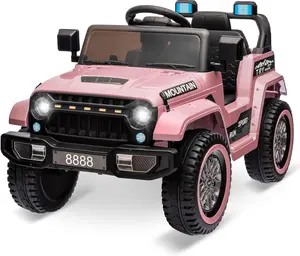 Kids Ride On Truck Car, 12V Battery Powered Electric Vehicle w/Remote Control, Led Lights, Wireless, 3 Speeds, Music & Horn, Ride on Toys for Toddlers Kids Boys Girls, Light Pink