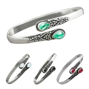 Hot-Selling Zinc Alloy Bracelet Inlaid with Green Agate