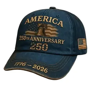 America 250th Anniversary 1776-2026 Distressed Baseball Cap, Vintage Embroidered Patriotic Hat with Liberty Bell & US Flag, Adjustable Washed Cotton Dad Hat for Men Women, 4th of July Gift