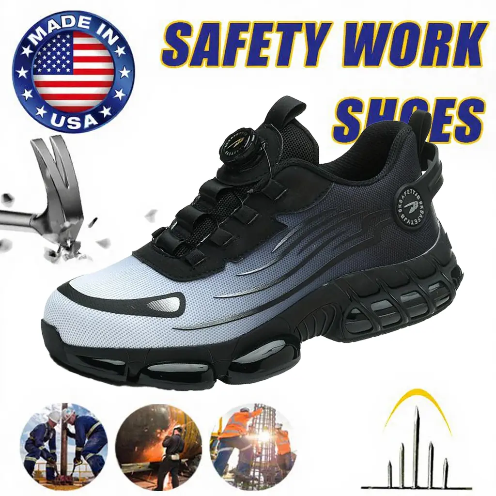 Men's Steel Toe Delivery Driver Work & Safety Shoes - Breathable Mesh Fabric, Anti-Slip EVA Sole, Round Toe, Striped Elastic Closure, Chic Cloth Walking Shoes, Durable Comfort Fit, All Seasons, Worker, Safety Footwear, Elastic Band