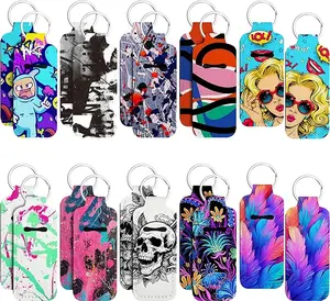Joyclub 20 Pack Sublimation Chapstick Holder Blanks, Neoprene Lip Balm Holder Keychains Bulk for Women Christmas, DIY Personalized Lipstick Keychain, Travel Accessories, Gifts & Small Business Favors