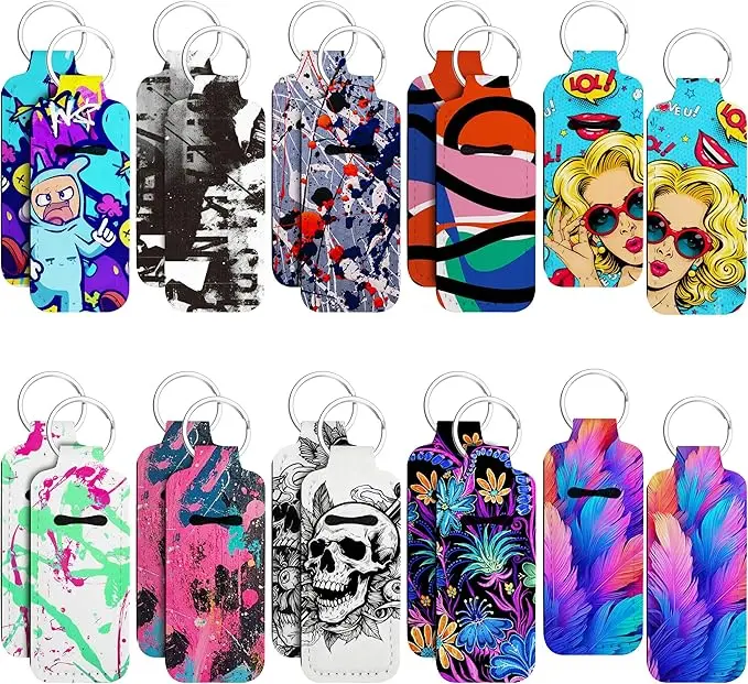 Joyclub 20 Pack Chapstick Holder Keychain Blanks, DIY Neoprene for Sublimation, Personalized Travel Gifts for Family & Friends, Fits Backpacks & Belt Loops, Keychains, Coworkers, Gym Bags, Customized Gifts, Sublimation-Ready, Anti-Loss Clip, Classes
