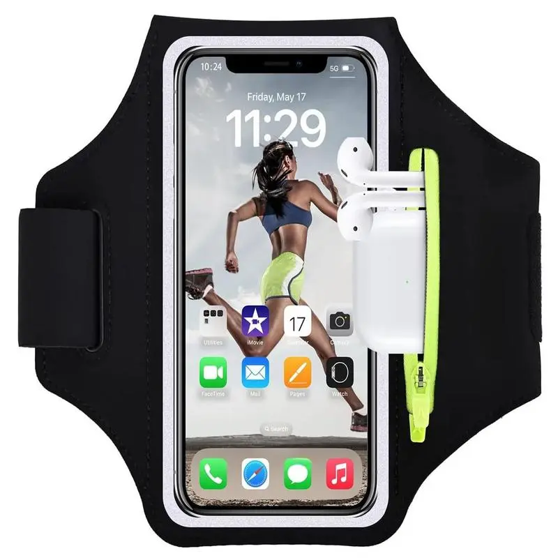 Running Armband, Active Sports Phone Holder for iPhone Galaxy, Fitness Workout Armband Protective Case with Earphones Pocket & Card Slot, Phone Accessories for Training, Gym Jogging Equipment, Trail Running