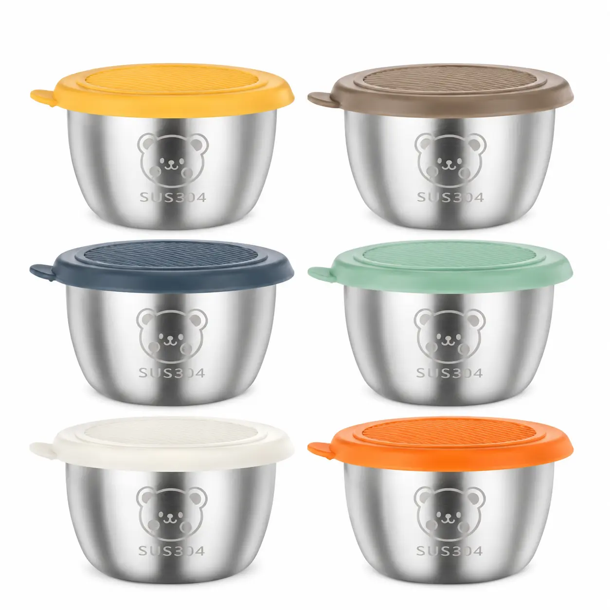 6 Pack SUS304 Stainless Steel Food Storage Bowls with Silicone Lids, Leakproof Meal Prep Containers, Reusable Kitchen Bowls for Lunch, Fridge Storage & Home Use