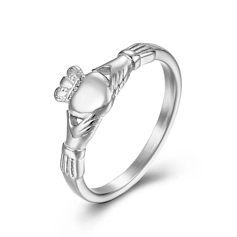 Stainless Steel Irish Claddagh Ring Heart Crown Wedding Promise Band for Women Men Size 4-10