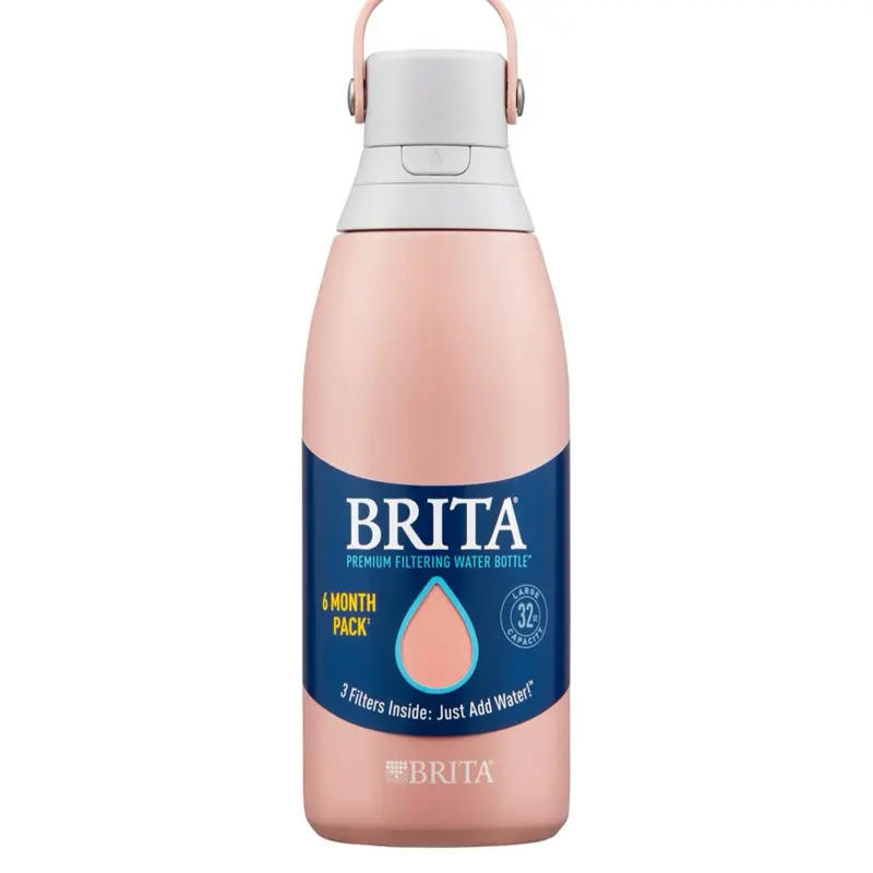 Brita 32-oz. Stainless Steel Water Bottle with 3 Filters - Premium Filtration System, Insulated, Portable, Leak-Proof, Eco-Friendly, 6 Month Pack