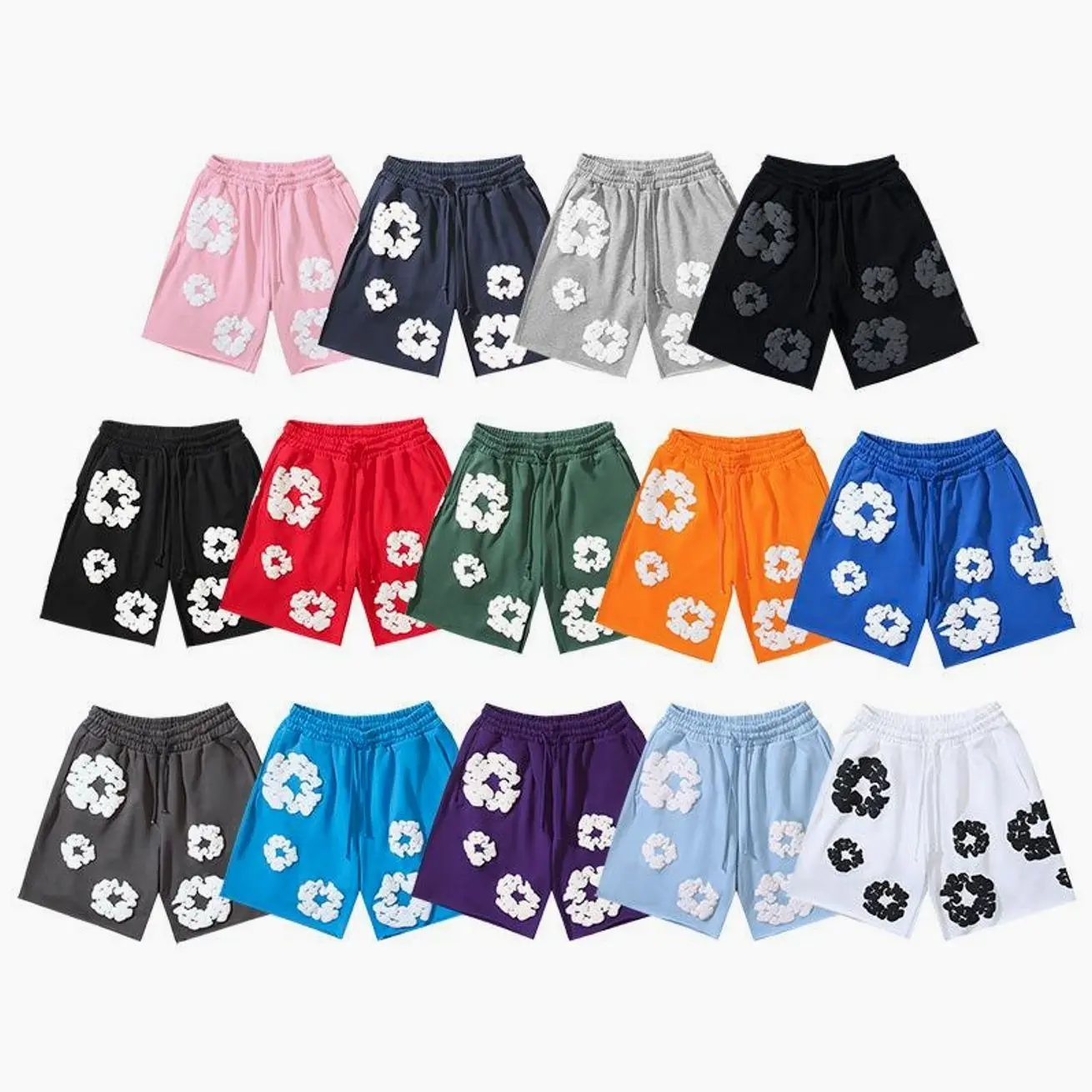 Denim Tears Kapok Graphic Sweat Shorts, Unisex Heavyweight Cotton Athletic Shorts, Classic Street Style Casual Shorts for Everyday Wear