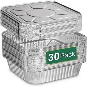 8x8 Aluminum Pans with Lids 30 Pack Disposable Baking Square Aluminum Foil Pans with Covers for Air Fryer Oven Cooking
