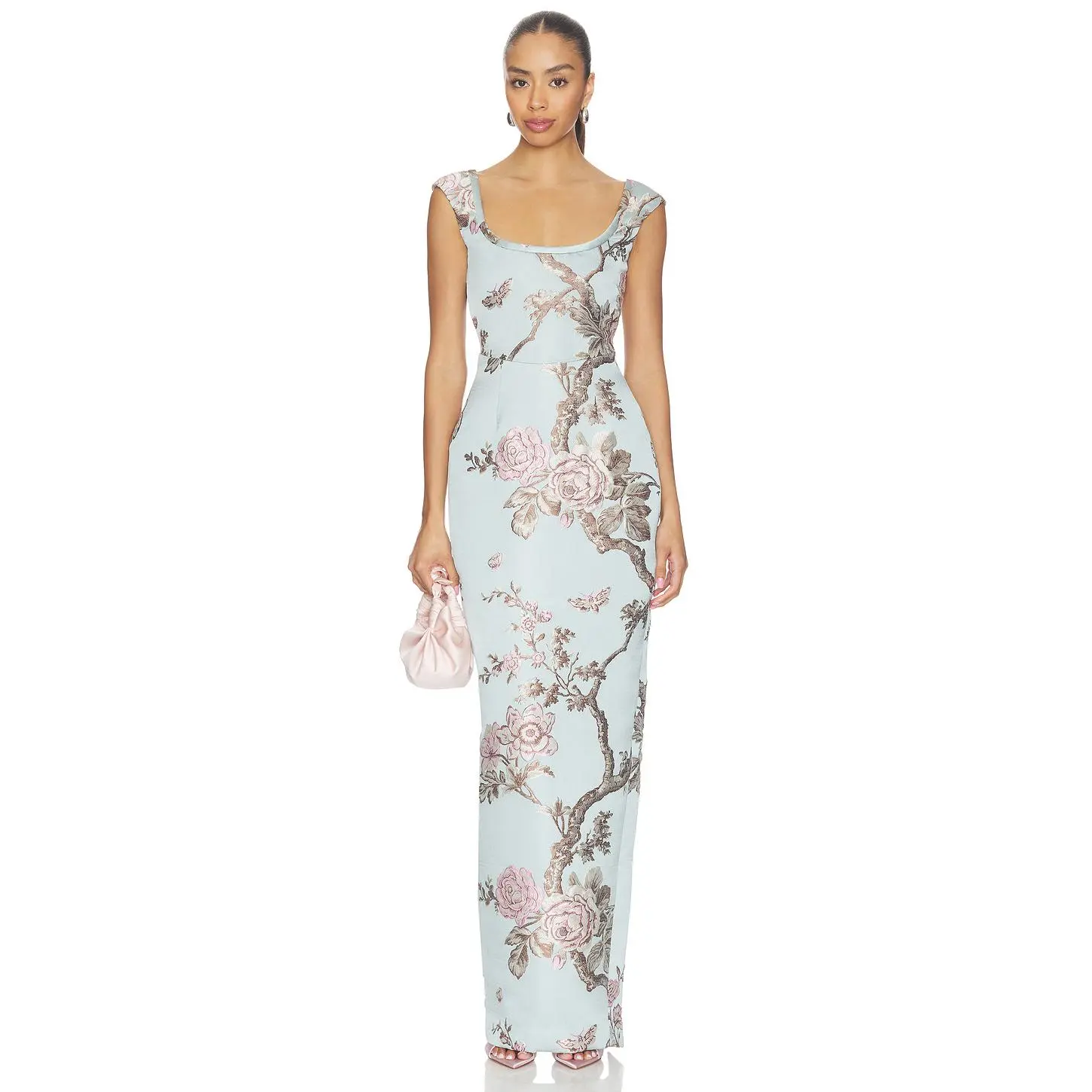 SAU LEE Brooke Brocade Gown in Blue Ash