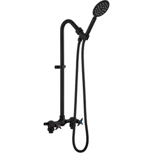 Outdoor Shower Fixtures, 2-Handle Exposed Shower Kit with High-Mounted Handheld Shower and 59" Hose, Brass Mixing Valve, 6-Inch Center, Matte Black