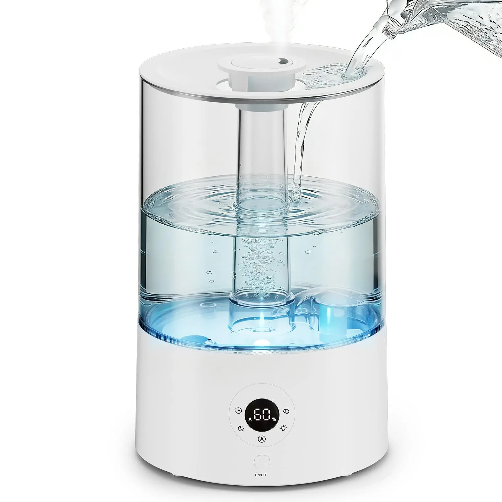 COWSAR Noiseless Ultrasonic Cool Mist Humidifier - 4L Top Fill, Auto Control, Auto Constant Humidity, Smart Control, 3 Mist Levels, 360° Rotatable Nozzle, Humidifier Atmosphere Light for Bedroom, Baby Room, Noiseless Humidifier