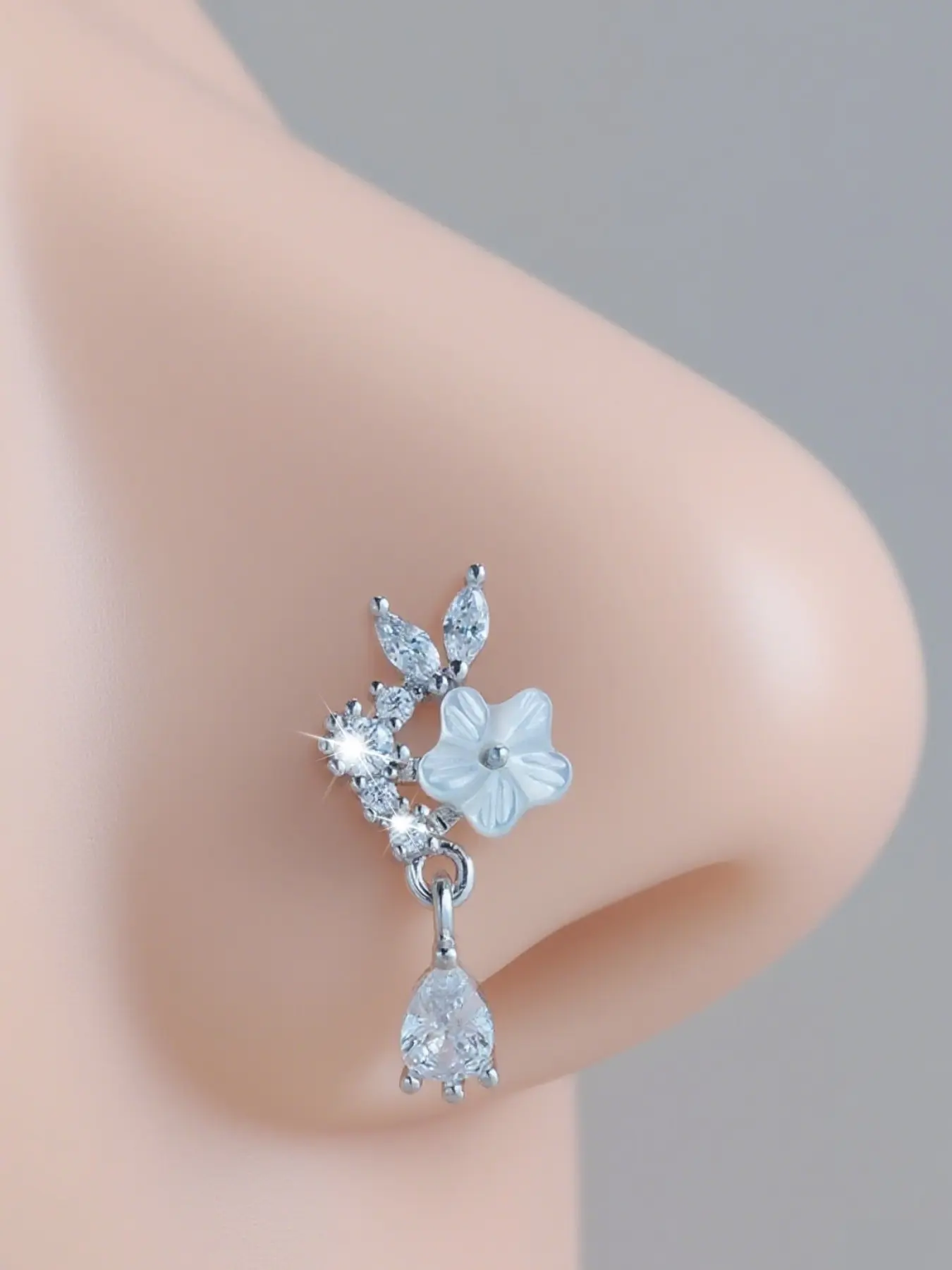Stainless Steel L-Shaped Nose Ring, Unisex Floral Design Body Jewelry, Nose Piercing Jewelry, Piercings Jewelry, Perfect Gift for Valentine's Day & Mother's Day